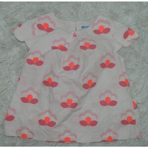 Jacadi Paris Dress Girls Size 6A Pink Printed Short‎ Sleeve Button-Up Cotton